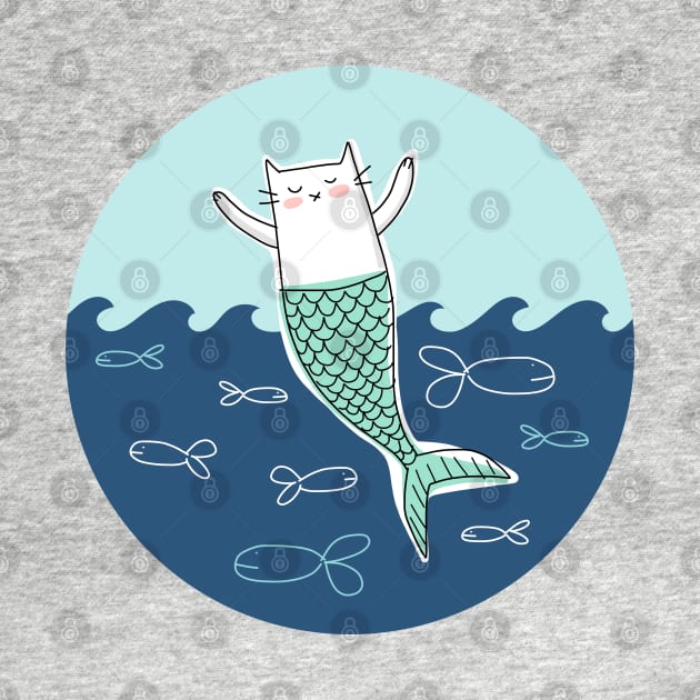 Mermaid Cat by HappyCatPrints